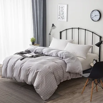 

Simple style white gray Plaid Bedding Duvet Cover 100% Cotton print twin King Queen size Plaid for boys New Fashion Home double