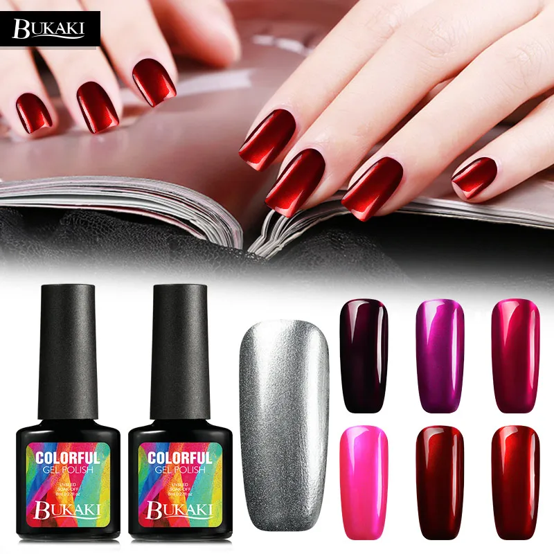 

BUKAKI Titanium Red Gel Nail Polish Glitter UV Gel Metal Mirrors Effect Nail Glue Soak Off Gel Varnish Primer Nail Art Lacquer