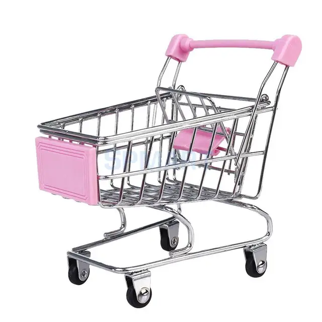 Mini Shopping Cart Basket Storage Box Toys Handcart Phone Holder