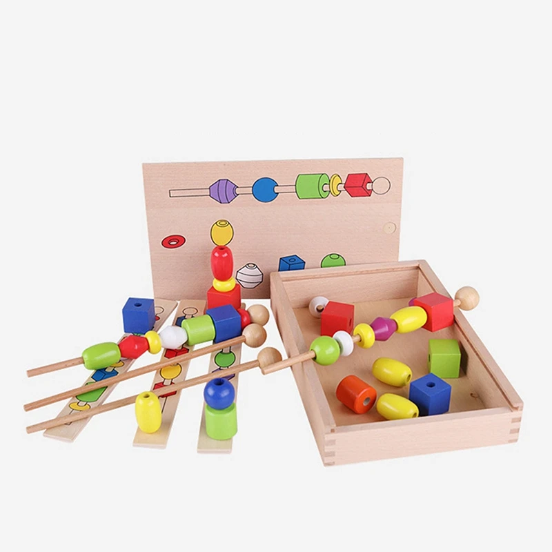 Игрушка-пазл для раннего развития бисером коробка Детская Просвещения тонкой действий Обучение Деревянный Stick носить игрушка с бисером