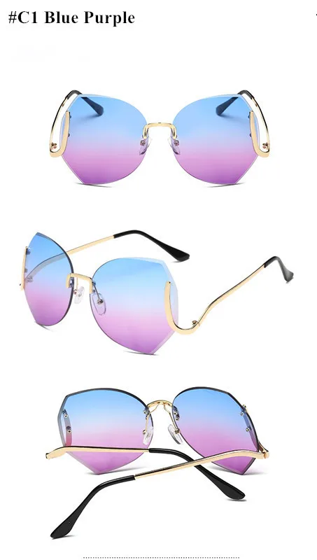 HBK без оправы градиентный классический очки солнцезащитные очки золотая металлическая оправа для женщин и мужчин UV400 Винтажные Солнцезащитные очки Рамка Ретро негабаритных размеров