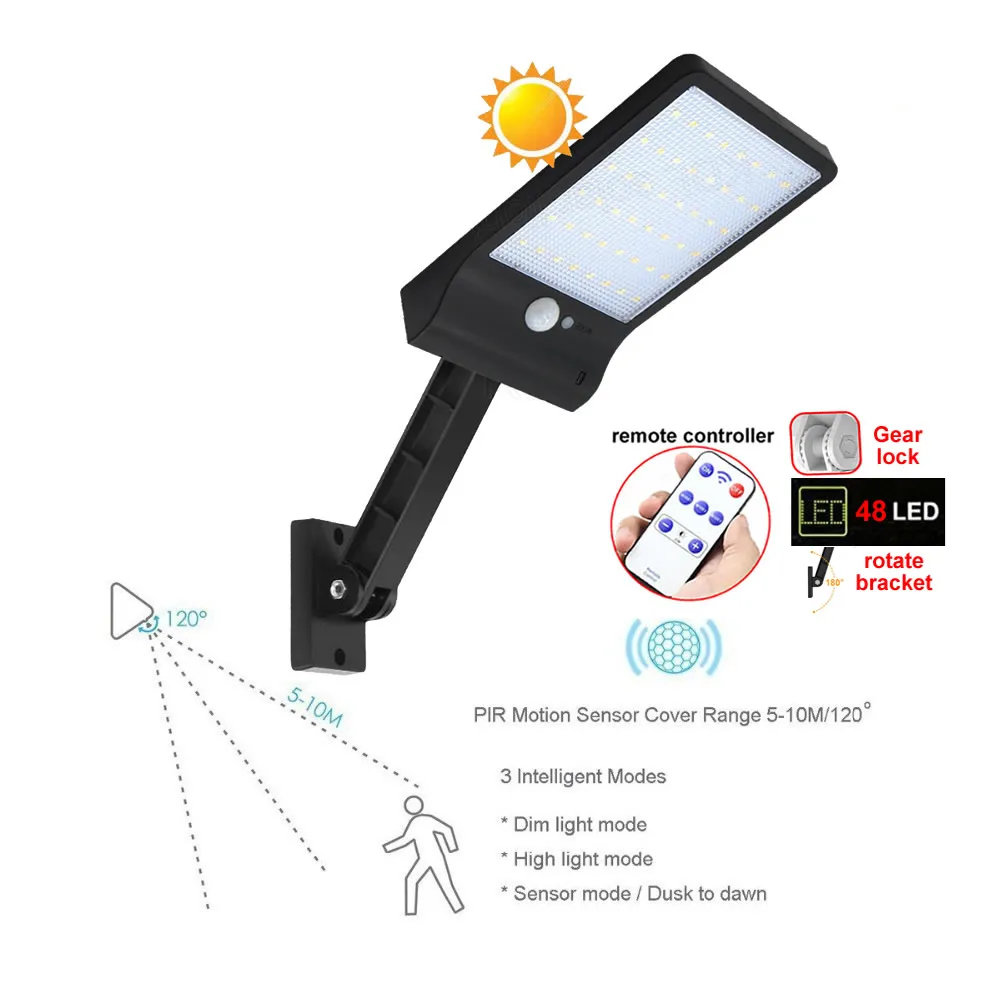 3 режима полюс 900 м 48/60 напольный Беспроводной Ip65 водонепроницаемый светильник с солнечной батареей для сада Уличный настенный двор