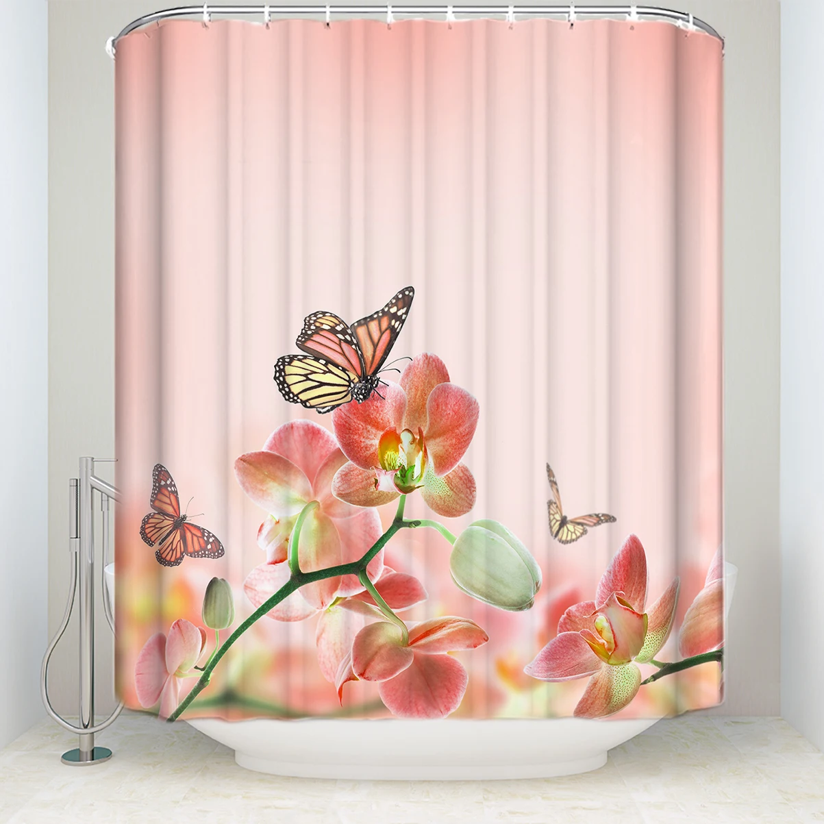 Buy Fabric Flower Shower Curtain Pink Waterproof