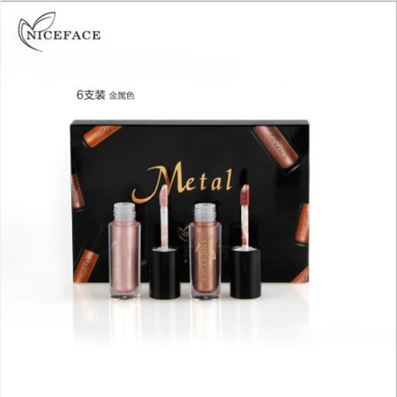 

NICEFACE 6Pcs/set Cosmetics Metal Lip Gloss Set Matte Liquid Lipstick Metallic Lipgloss Waterproof Long Lasting Lipstick