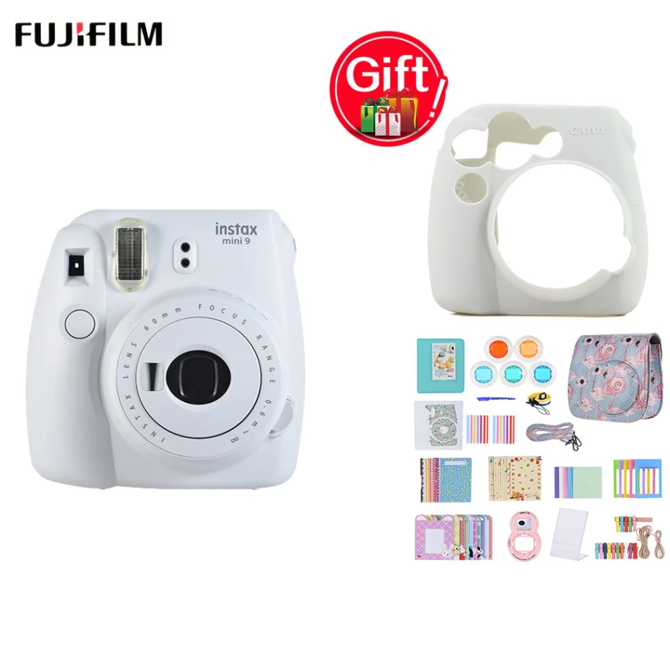 Fujifilm Instax Mini 9 Instax камера+ 14 в 1 комплект аксессуаров для Fujifilm Instax Mini 9/8/8+/8s+ силиконовый мини 9 чехол для камеры - Цвет: White