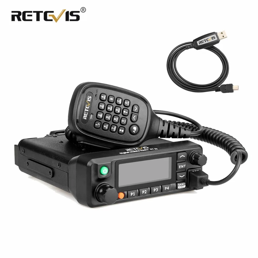 RETEVIS RT90 DMR цифровая Мобильная Радио Автомобильная рация(gps) 50 Вт Двухдиапазонная VHF UHF любительская радиостанция приемопередатчик+ кабель