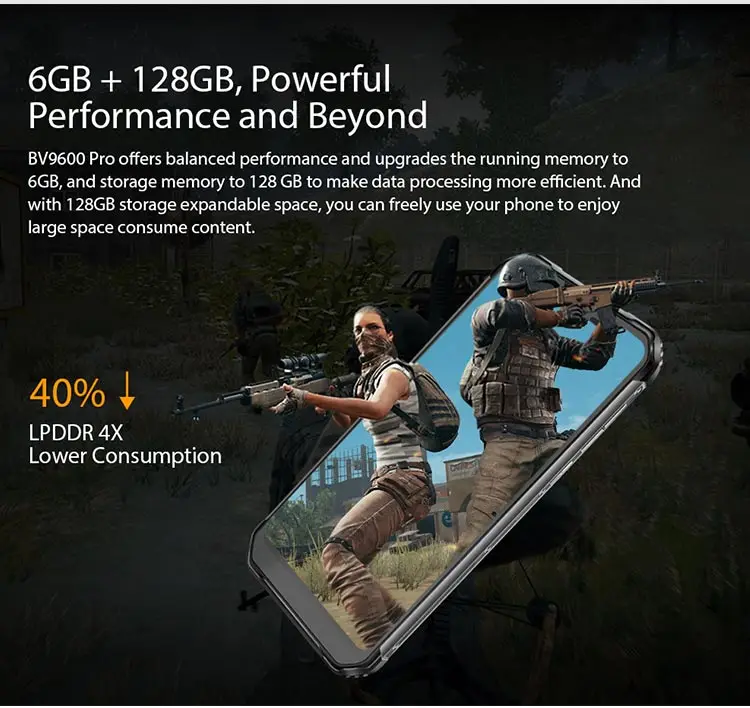 BLACKVIEW BV9600 PRO 6GB RAM 128GB ROM Helio P60 MTK6771 2.0GHz Octa Core 6.21 Inch AMOLED FHD+ Screen Dual Camera IP68 IP69K Waterproof Android 8.1 4G LTE Smartphone