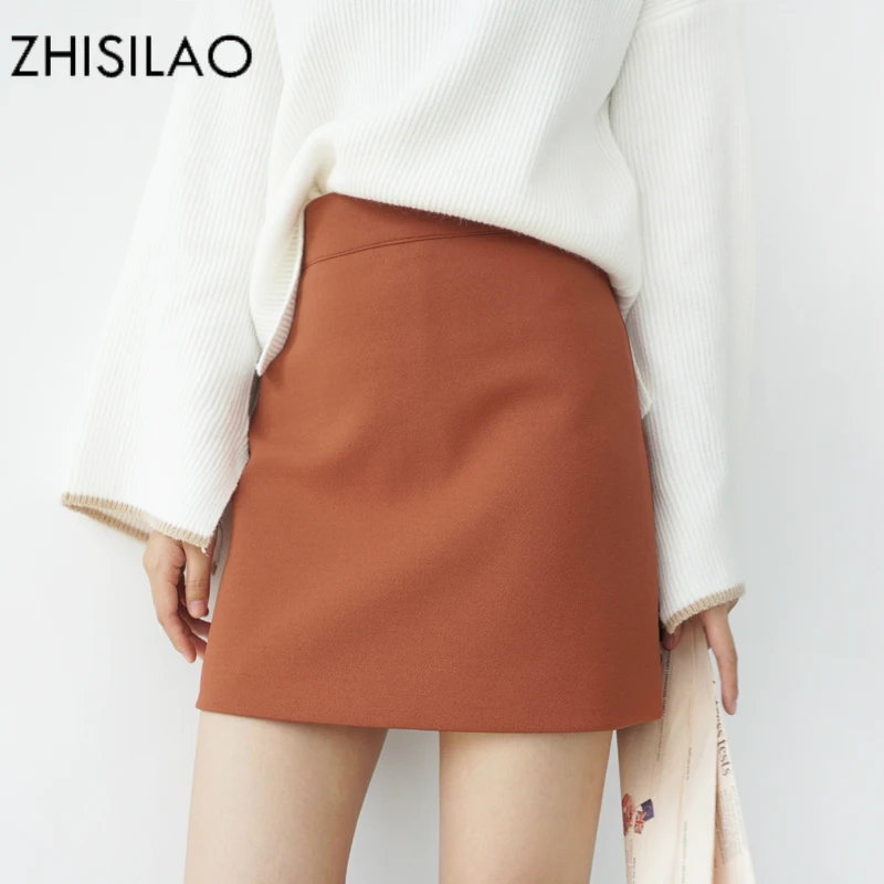 

ZHISILAO 2017 Autumn Winter Woman Skirts Womens Chic Pencil Skirt Black Mini Winter Skirt Slim Sexy High Waist Warm Winter Skirt