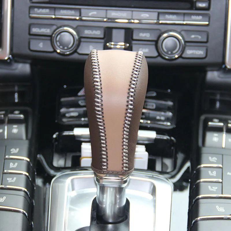 Cuero Nappa shift knob cubierta para Porsche Cayenne 2013 año cubierta del coche en la perilla del cambio de engranaje copri pomello cambio engranajes Cuero Nappa shift knob cubierta para Porsche Cayenne 2013 año cubierta del coche en la perilla del cambio de engranaje copri pomello cambio engranajes