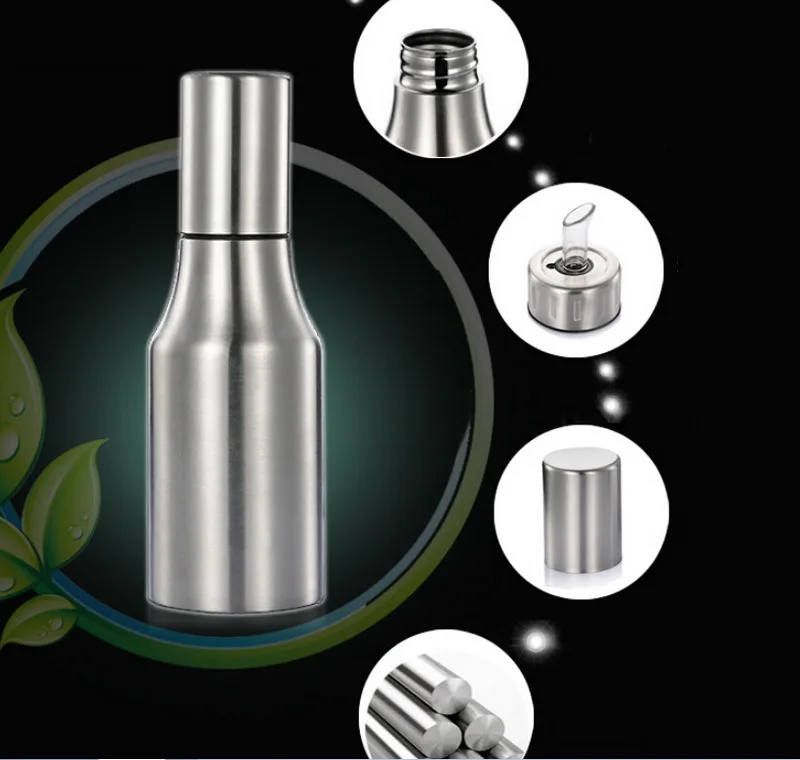500ML Leakproof oiler soy sauce bottle spill prevention creative kitchen stainless steel oil herb tools with lid