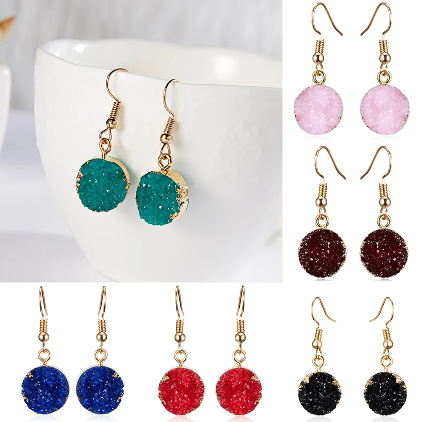

Rinhoo Trendy Femme Multi-color Geometric Round Drop Earrings Resin Natural Stone Earrings Fashion Statement Jewelry Accessories