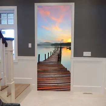 

Sunset Glow Trestle Bridge Door Stickers 3D Photo Wallpaper Mural Living Room Bedroom Door Decoration Stickers