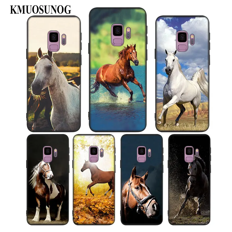

For Samsung Galaxy Note 9 8 S9 S8 Plus S7 S6 Edge S5 S5 Mini Black Silicone Phone Case Running horse Style