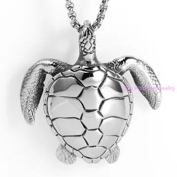 

Top Quality 316L Stainless Steel Distinctive Refinement Silver Color Sea Turtle Pendant Men Best Gift Jewelry Free Chain
