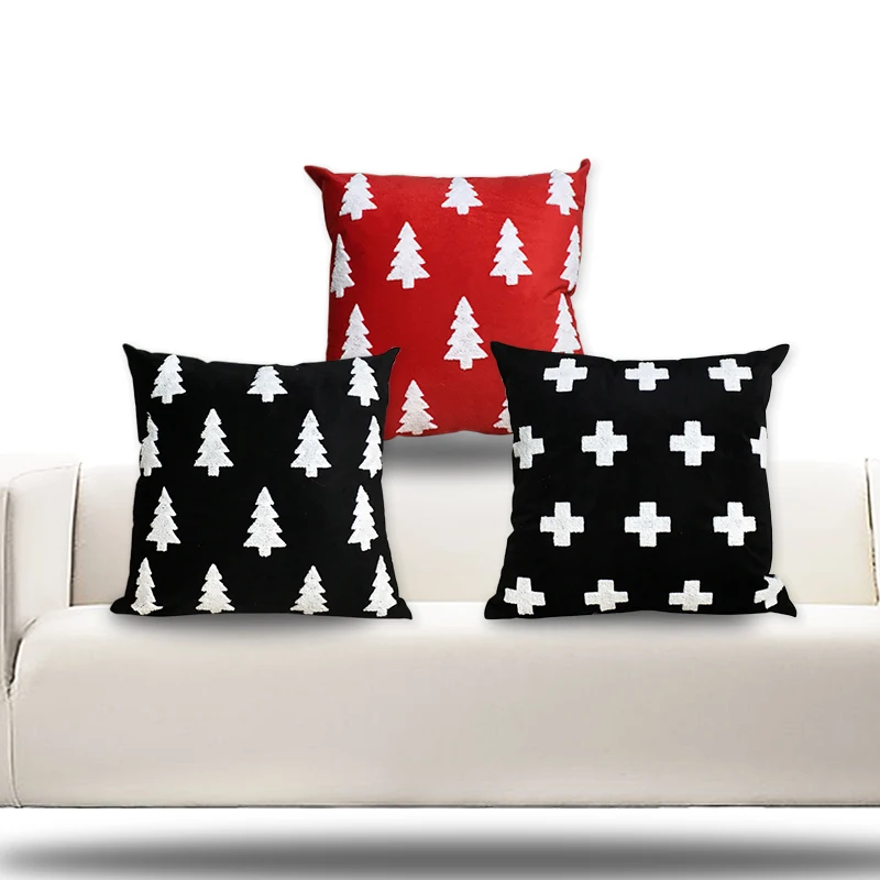RUBIHOME (3pieces/lot) Soft Plush Embroidery Christmas Tree Plus Design Cushion Covers Pillow Cover Decorative for Home Sofa