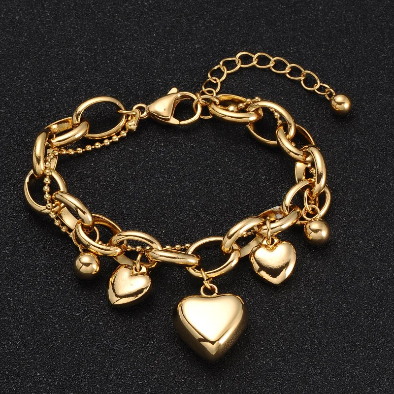 D& Z браслеты золотого цвета и браслеты из бусин Многослойные нержавеющая сталь сердце аксессуары браслет для женщин ювелирные изделия Шарм Lucky