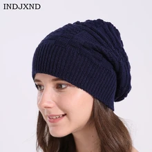 INDJXND пары 6 цветов вязаные шапки мятая вязаная шапка шерстяная шапка чистого цвета мужские женские теплые шапки зимние повседневные шапочки