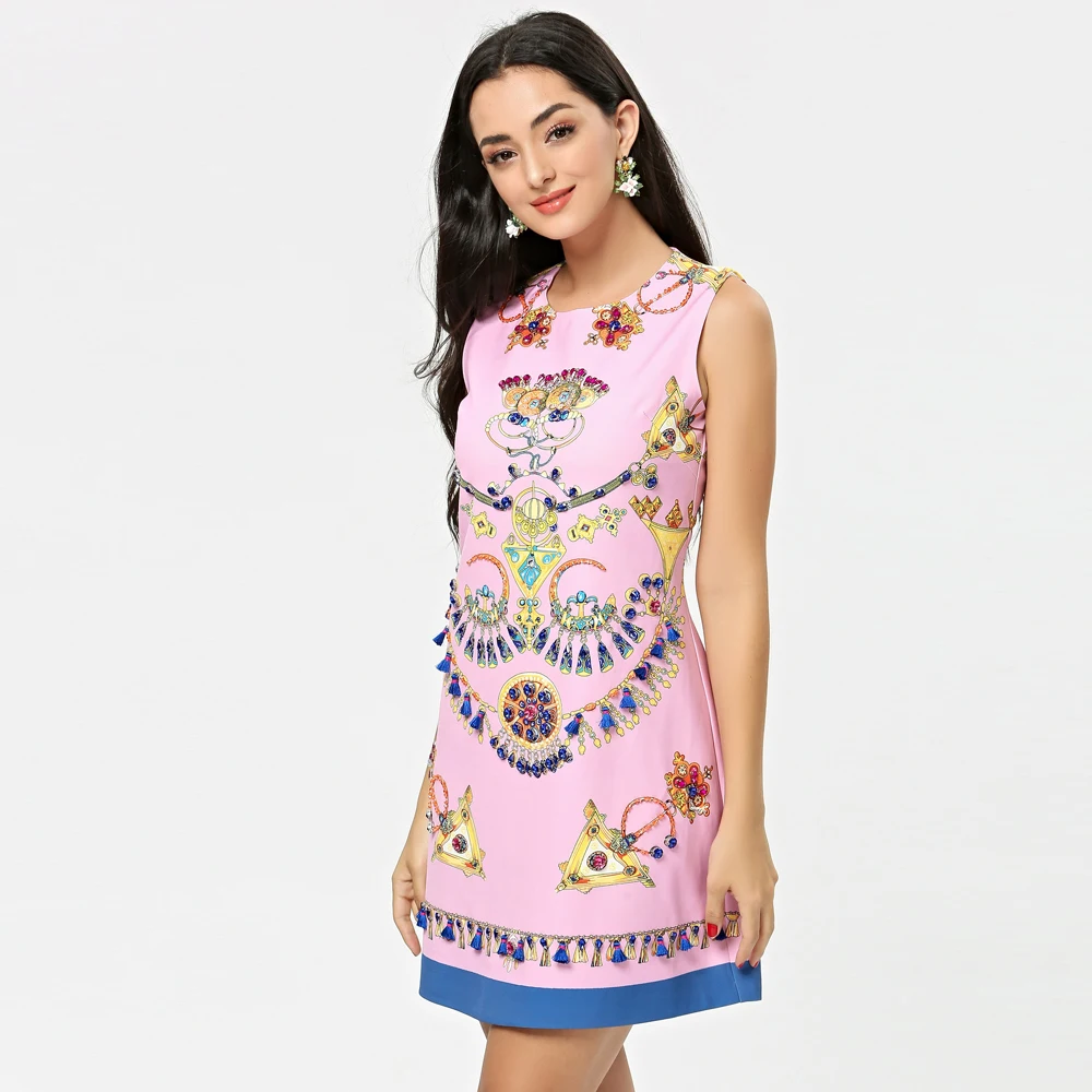 

Red RoosaRosee Runway Fashion Dress Women Crystal Diamonds Print Sleeveless Summer Short Dresses Sexy Lady Vestidos Robe Femme