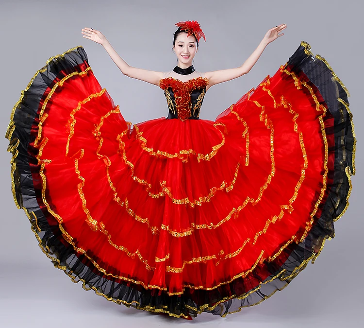 Испанский танец костюмы для женщин танец фламенко широкая юбка танец живота платье испанская одежда танец фламенко одежда DL3481