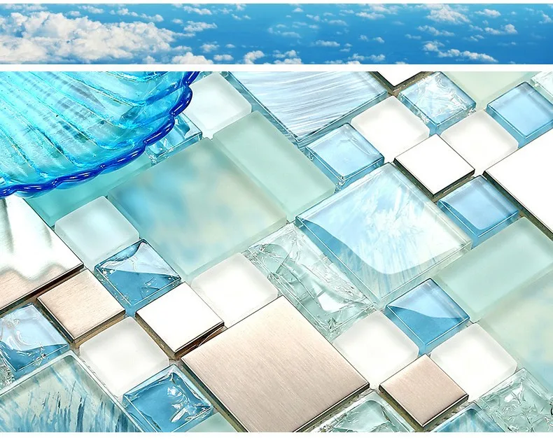 Modern 11sheets Lot Blue Sea Gl Kitchen Tiles Bathroom Sea Gl Kitchen Tiles Mirror Tile Backsplash Mosaic