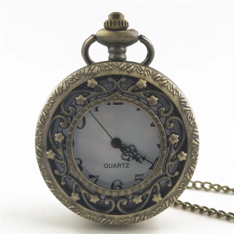 Hot Sale Retro Bronze White Dial Hollow Classic Pocket Watch Beautiful Fancy Long Chain Quartz