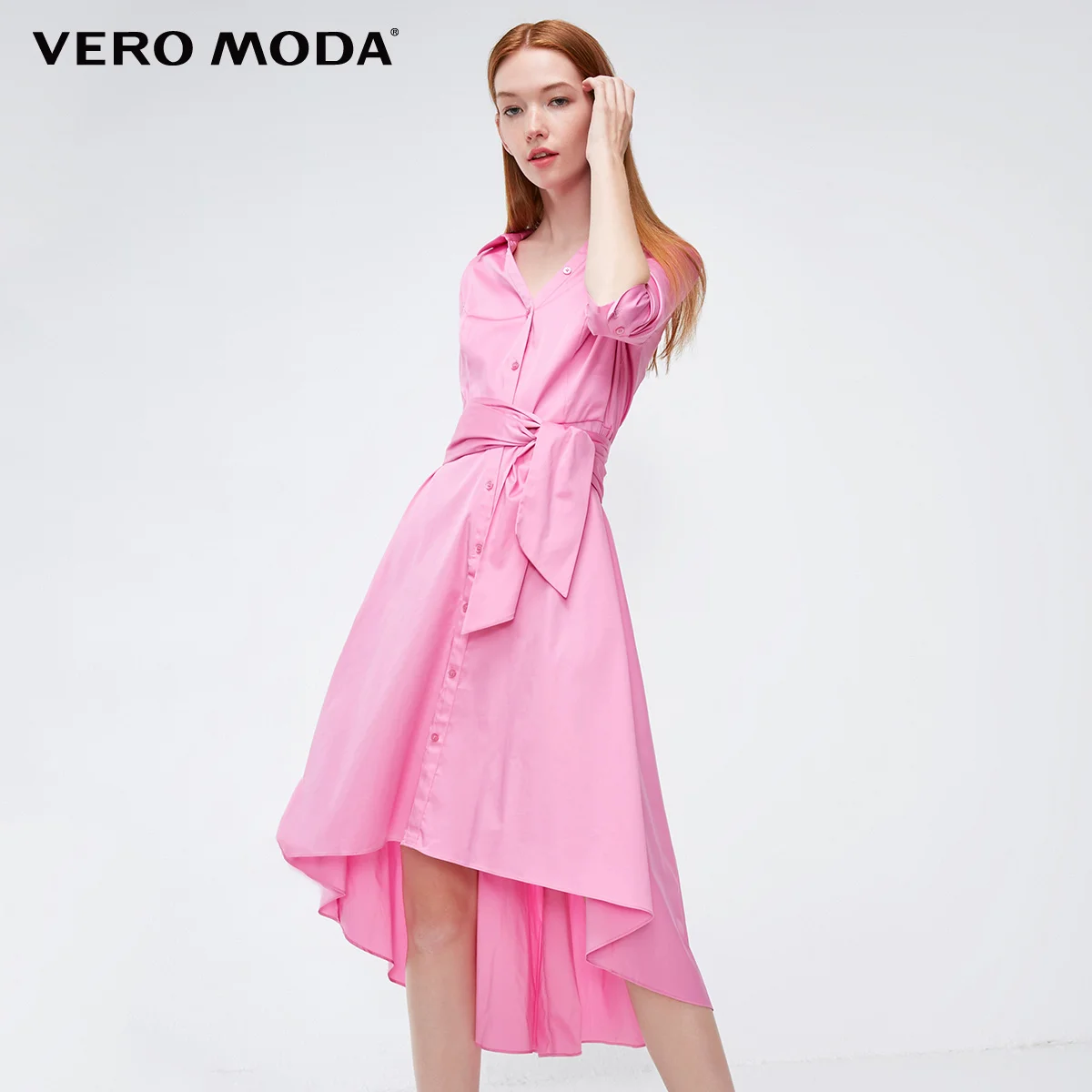 Vero Moda платье-рубашка с v-образным вырезом и рукавами три четверти | 31837C519 - Цвет: Fuchsia pink