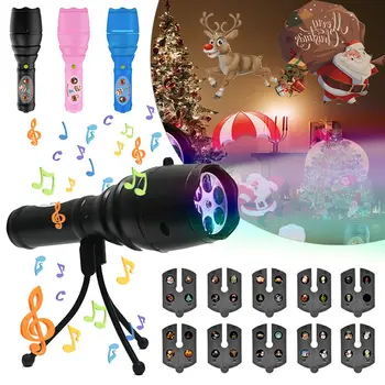 

LED Handheld Projection Flashlight Portable Landscape Projector Lamp Christmas Decorations 12 Patterns with 8 Kinds of Music