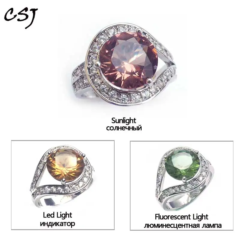 

CSJ New Design Zultanite Ring 10MM Created Sultanite Color Change Fine Jewelry Women Party Wedding Gift