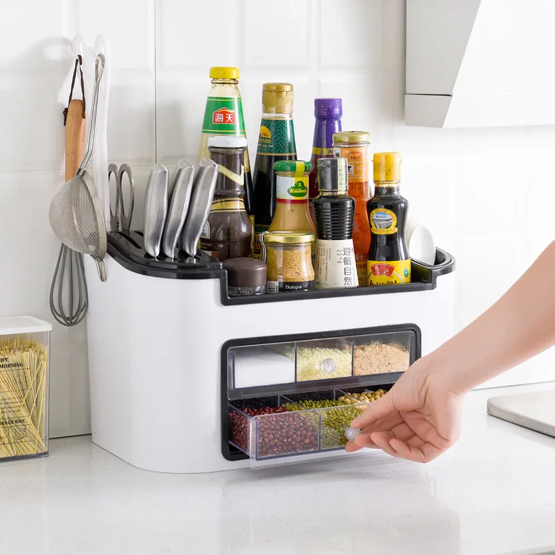 

Home Fashion Multi-functional Kitchen Shelf Condiment Box Condiment Jar Package Combination