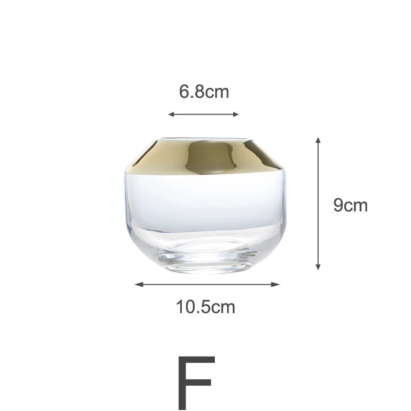 Скандинавские Роскошные позолоченные стеклянные вазы контейнеры для гидропоники настольная Цветочная композиция орнамент вазы домашнее свадебное украшение - Цвет: F 9cm