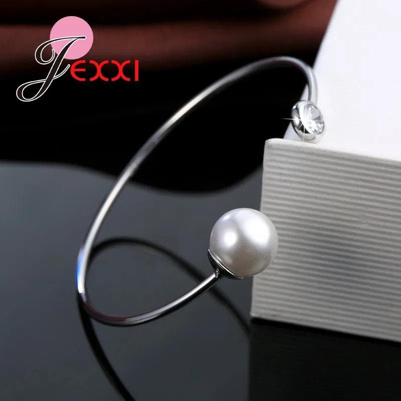 Giemi-New-Fashionable-Real-925-Sterling-Silver-Open-Cuff-Bangles-For-Women-White-Peal-Clear-Cubic