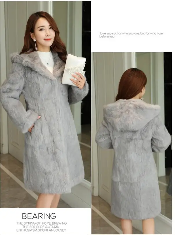 TONFUR классическое натуральное длинное пальто из натурального кроличьего меха с меховым капюшоном и теплым для зимы размера плюс 7XL меховое пальто sr430