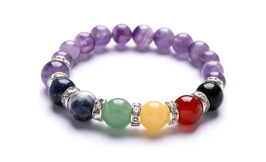 Beautiful Energy Power Crystal Elastic Stretch Beaded Chakra Gemstone Reiki Healing Bracelet 7 Chakra Mixed Combination