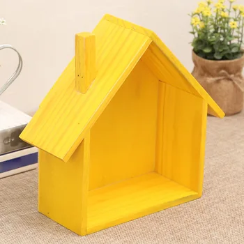 

Wall Mounted Shelf Colored Wood House Shape Decor for Living Room Bedroom XHC88