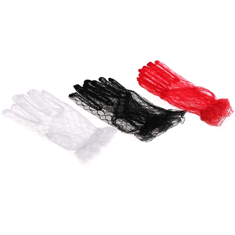 Женские вечерние кружевные перчатки черный красный белый короткий цвет слоновой кости кружевные перчатки