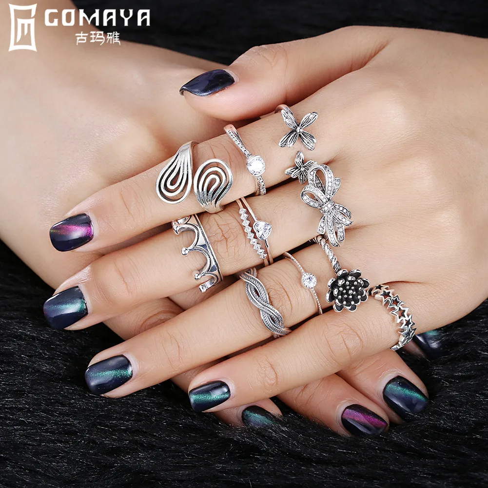 

GOMAYA 925 Sterling Silver Vintage Ring for Women Girls Gift Fine Jewelry 10 Style A Wide Variety of Rings Party Accessories