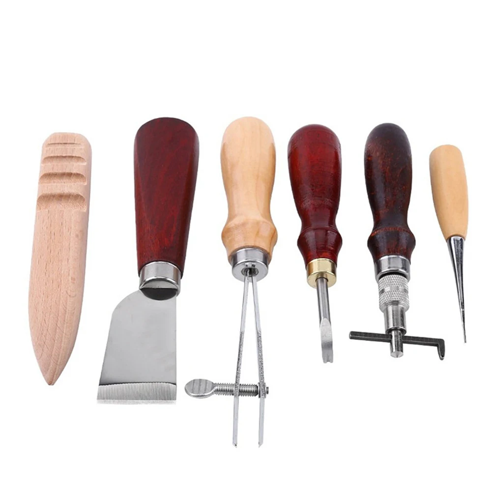 

6PCS Leather Craft Tool Leather Sewing Tools Kit Stitching Carving Working Sewing Saddle Groover leather craft tools set