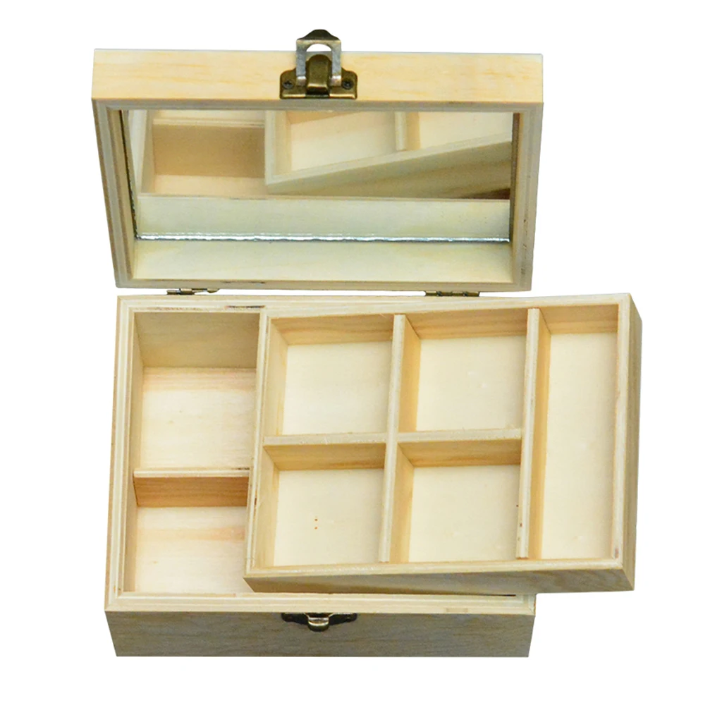 2 Tiers Wooden Jewellery Box Jewelry Organizer Storage Make Up Holder Mirror