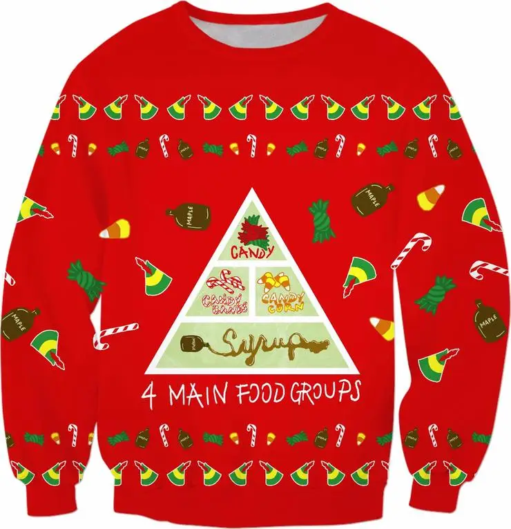 

Newest Men Hoodies Elf Food Groups Sweatshirt Crewneck Pullover Unisex Autumn Winter Long Sleeve Outerwear