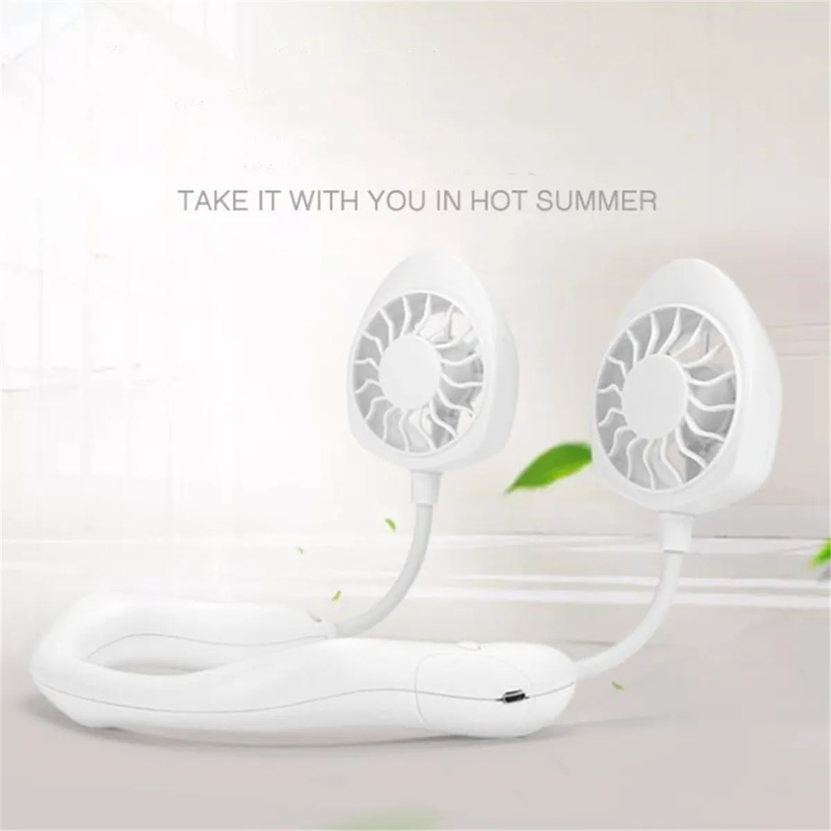 

USB Rechargeable Wearable Portable Hand Free Neckband Fan Personal Mini Neck Double Fans 3 Speed Adjustable for Home Office