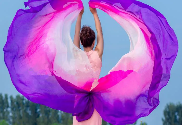 

250*114cm Half Circle Belly Dance Silk Veils Belly Dancer Costume Accessory Gradient Color Stage Performance Props Free Shipping