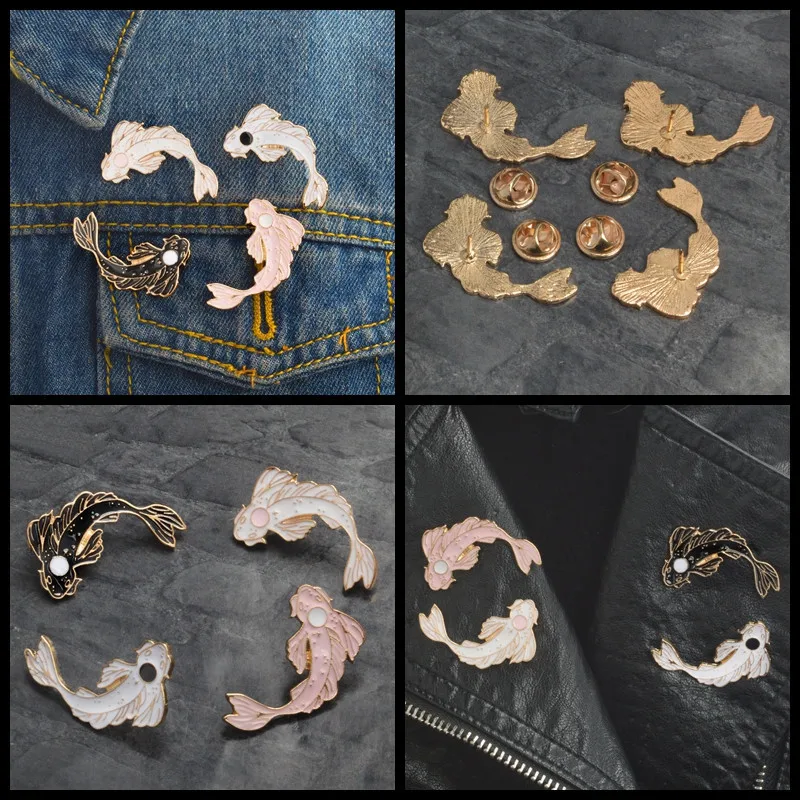 

1PCS Creative Personality Pink / White / Black Koi Brooch Cute Goldfish Enamel Pin Denim Lapel Fish Badge Blessing Gifts Jewelry