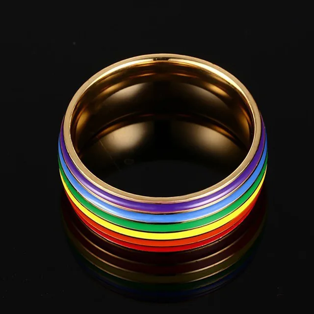 Luxury Rainbow Titanium Ring Gold Plate Stainless Steel Rings For Women Men LGBT Lovers Jewelry Drop Shipping Homosexual Bagues