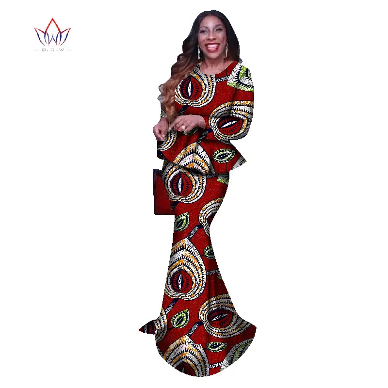 В пол Vestidos Африка одежда комплект из двух предметов Большие размеры Дашики женские африканские женские o-образная юбка комплект высокого качества WY1088 - Цвет: 4