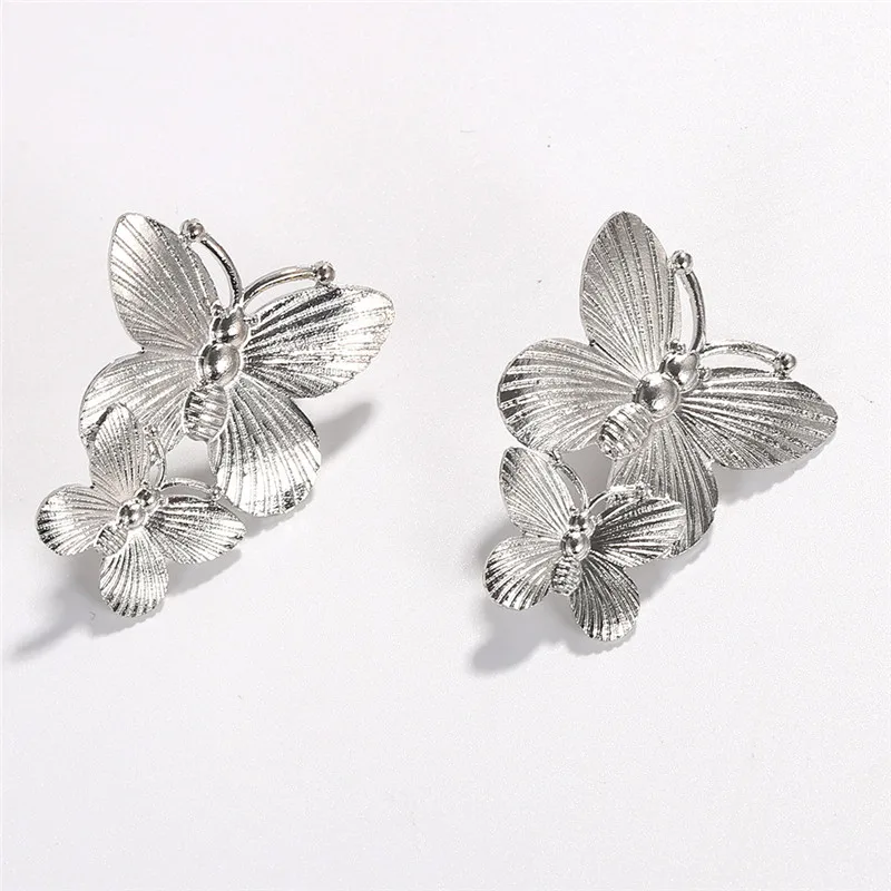 Двойные богемные женские серьги-капельки с бабочкой, золотые и серебряные металлические Эффектные серьги, лучший подарок для девочек, гаджеты для женщин ET1080