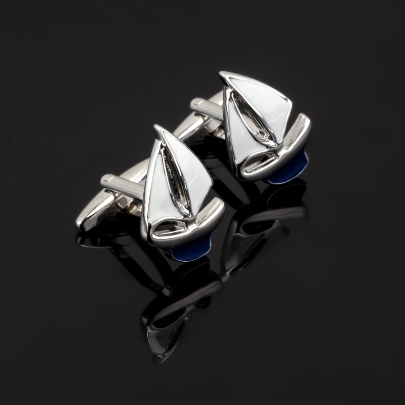 

Mens Cuff Links 1 pair of high quality white blue sailing Cufflinks Wedding gift brand men's shirt cuff Cufflinks