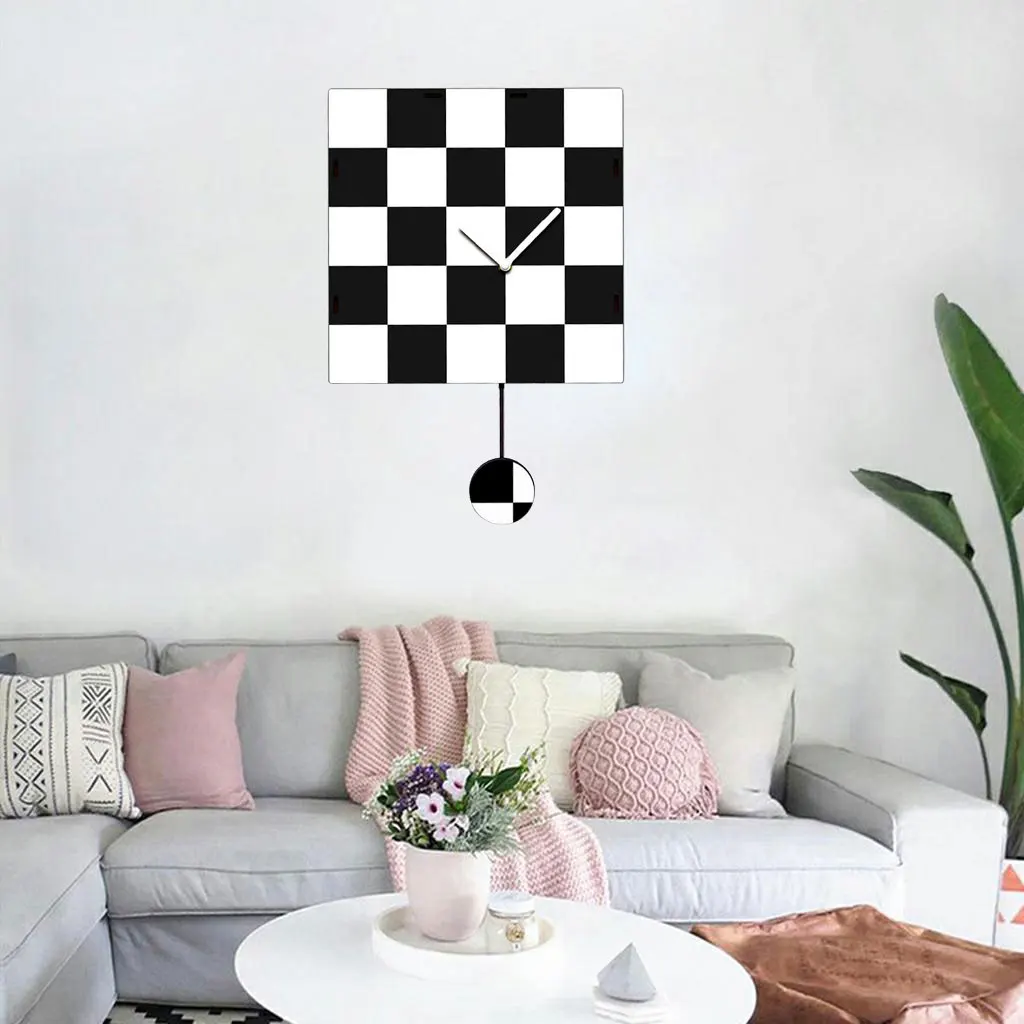 Wooden Grid Design Quartz Wall Clock Decorative Wall Pendulum Clock for Home Office Decoration, 22x33x5cm