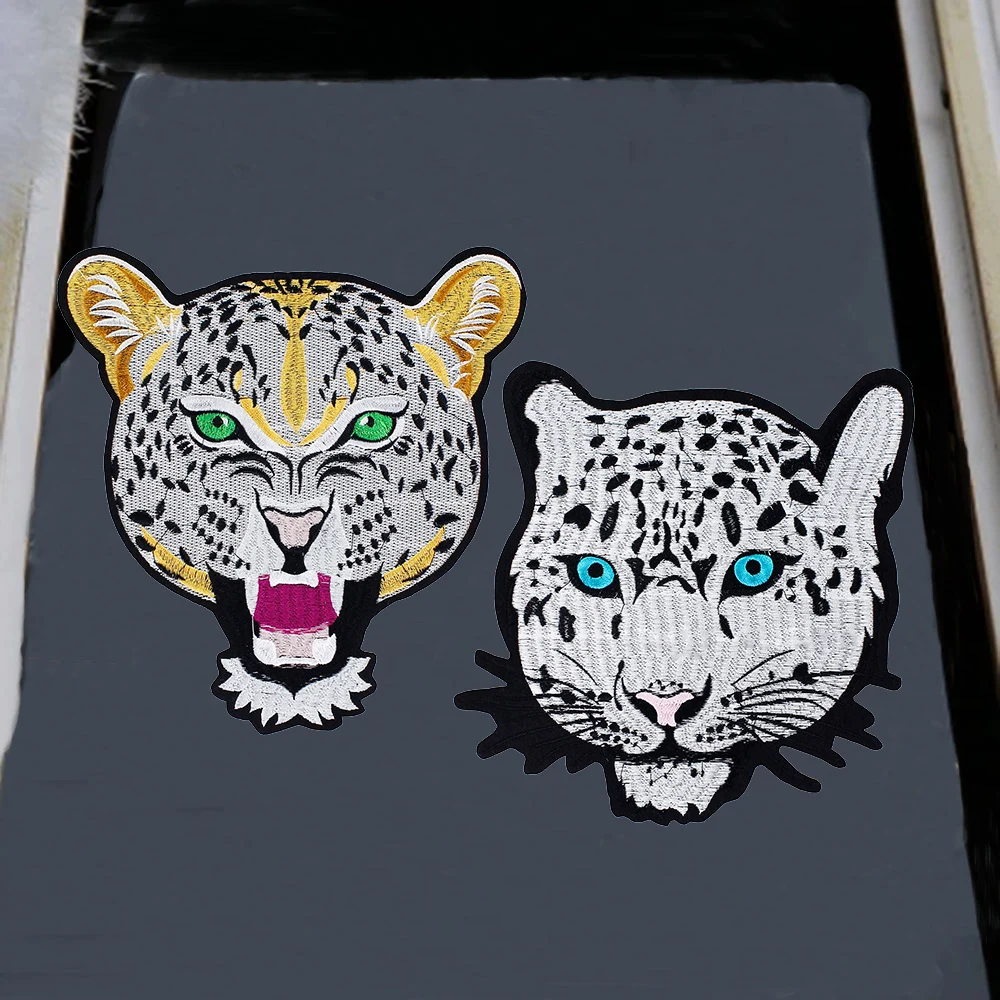 leopard applique large gold sequins tiger head sew on embroidered DIY patches Z