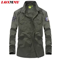 LONMMY M-3XL рубашки высокого качества мужские военные стиль Мужские рубашки с длинным рукавом Хлопок Тонкий Camisa социальной 2018 брендовая одежда