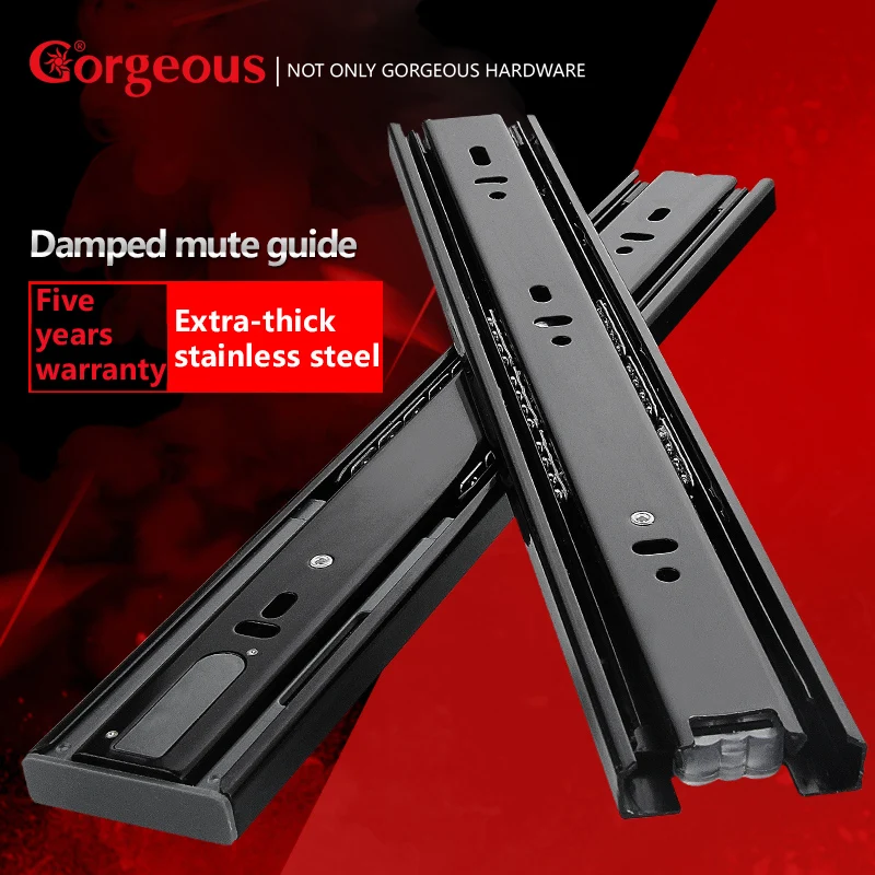 

Gorgeous cold rolled steel drawer slide silent drawer guide rail 2/3 knots hot Furniture damper rail hardware accessories